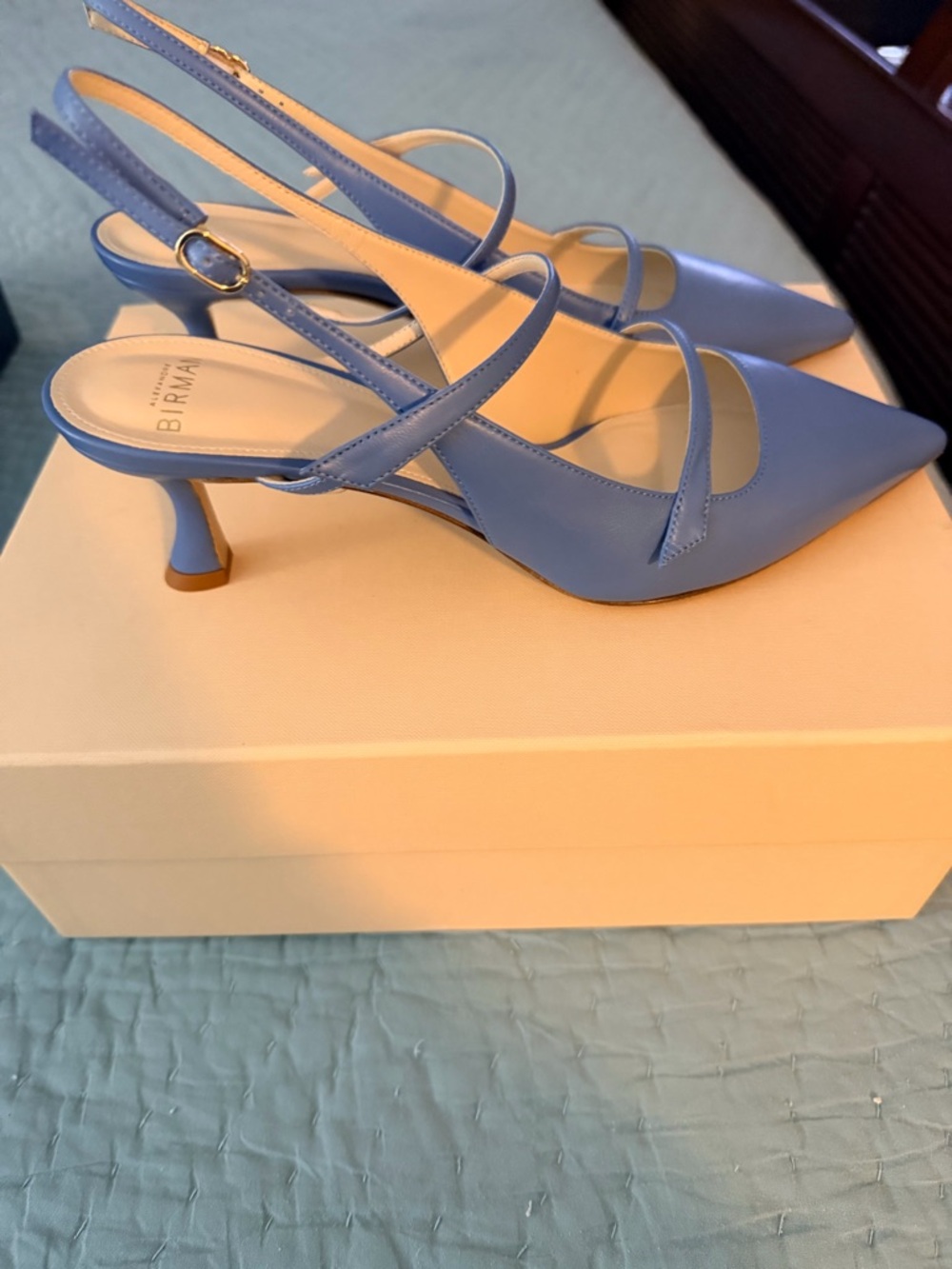 NWT Alexandre Birman Periwinkle Blue Leather Strappy Slingback Pumps - Picture 2 of 5
